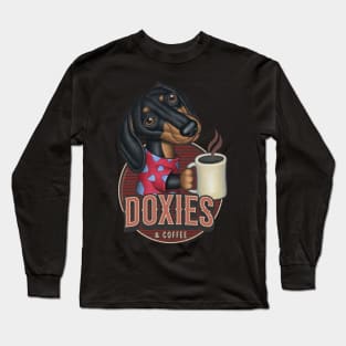 Cute Doxie and coffee funny fur baby Dachshund with a hot cup tee Long Sleeve T-Shirt